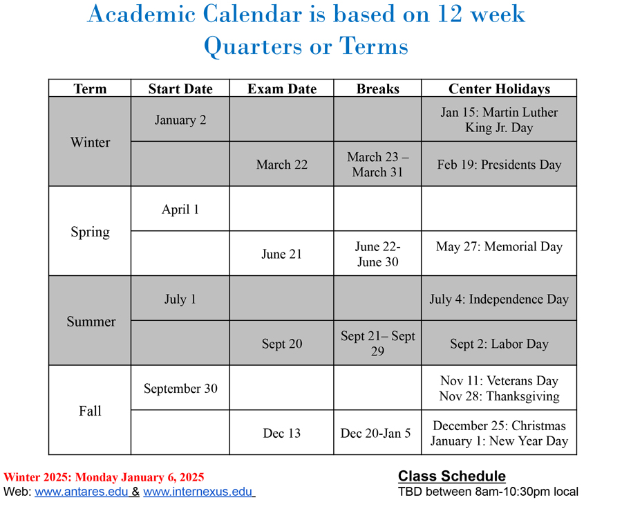 Academic calendar based on 12-week quarters
